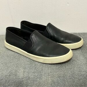 Vince Blair Smooth Black Leather Slip On Sneaker Loafers